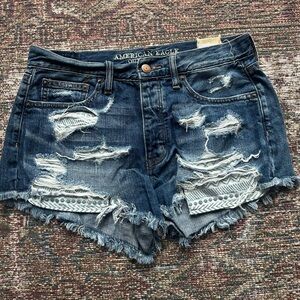 American Eagle Outfitters Women's Ripped Dark Blue Jean Shorts